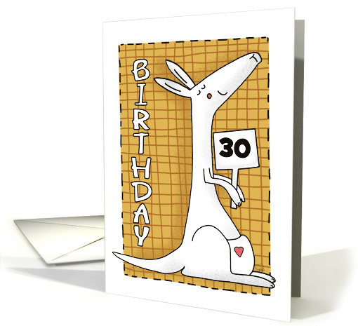Customized Happy 30th Birthday White Cartoon Kangaroo with Sign card