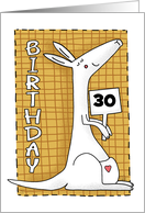 Customized Happy 30th Birthday White Cartoon Kangaroo with Sign card