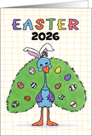 Customized Happy Easter 2025 Peacock with Easter Eggs in Tail Feathers card