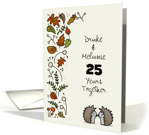Customized Happy Anniversary 25 Years Hedgehogs and Fall Foliage card