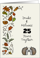Customized Happy Anniversary 25 Years Hedgehogs and Fall Foliage card