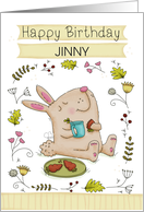 Customizable Happy Birthday Jinny Bunny Florals Eats Carrot Cookies card