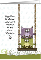 Happy Anniversary Feb 6 1982 Couple Owls on Swing Together Meant to Be card