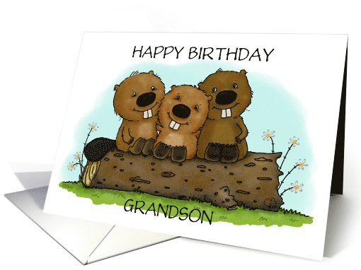 Customizable Happy Birthday Grandson Three Beavers... (1922346)