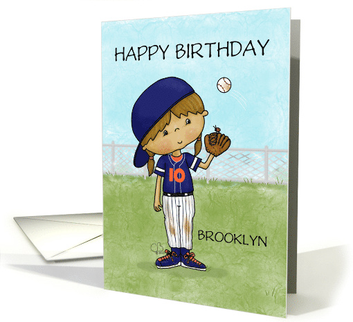 Customizable Happy 10th Birthday Brooklyn Baseball Girl Outfield card
