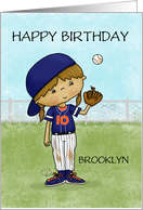 Customizable Happy 10th Birthday Brooklyn Baseball Girl Outfield card