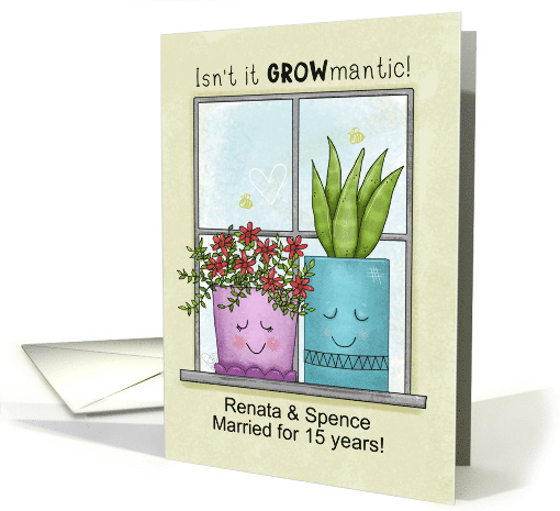 Customizable Happy 15th Anniversary Growmantic Potted Plants card