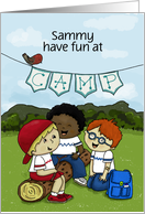 Customizable Thinking of You While at Summer Camp Sammy Boys Camp card