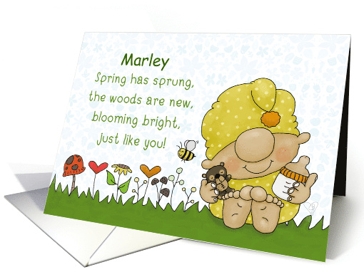 Happy Birthday Springtime Theme Marley Baby Gnome Flower Garden card