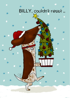 Customizable Merry Christmas Billy Dachshund Tall Tree Couldn't Resist