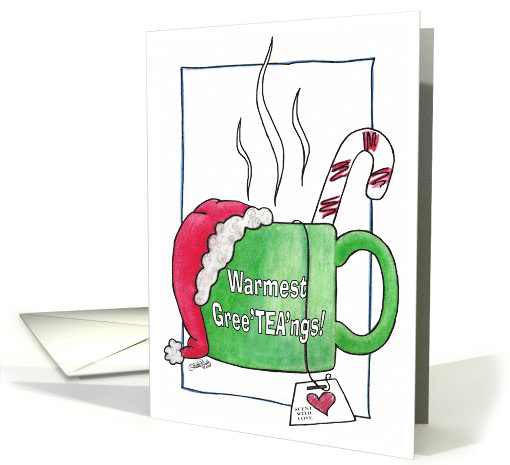 Warmest Greetings Teacup with Santa Hat Merry Christmas card (263355)