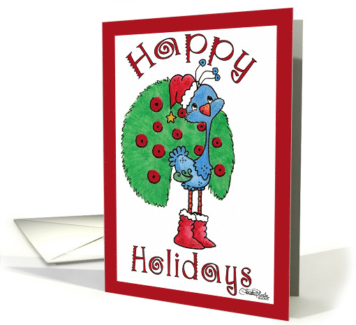 Christmas Peacock Happy Holidays Peacock Dressed for Christmas card