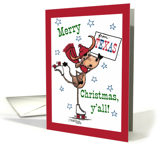 Longhorn Rollerskating Merry Christmas from Texas card (322875)