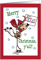 Longhorn Rollerskating Merry Christmas from Texas card