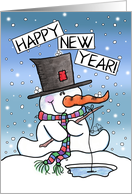 Ice Fishing Snowman Happy New Year card