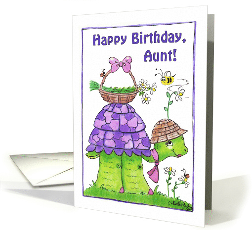 Happy Birthday for Aunt Turtle with Basket of Flowers card (331450)