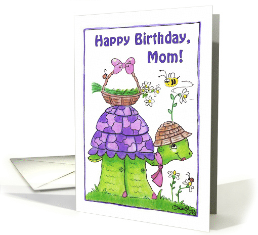 Happy Birthday for Mom Turtle with Basket of Flowers card (331456)