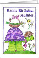 Happy Birthday for Daughter Turtle with Basket of Flowers card