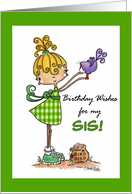 Little Girl with Bird-Birthday sister card