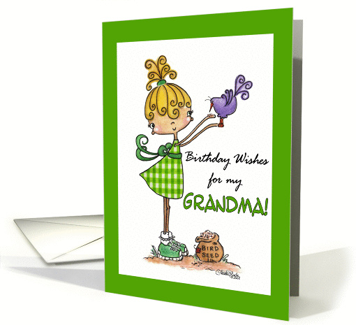 Little Girl with Bird-Birthday grandma card (336969)