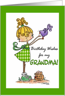 Little Girl with Bird-Birthday grandma card