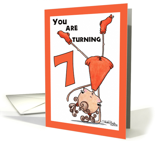 Cartwheel Little Girl 7th Birthday card (337233)