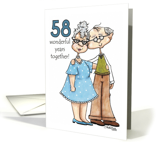 Growing Old Together 58th Anniversary Cute Old Couple card (343464)