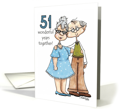 Growing Old Together 51st Anniversary Cute Old Couple card (343486)