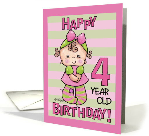 Striped Tights 4th Birthday for Little Girl card (350256)