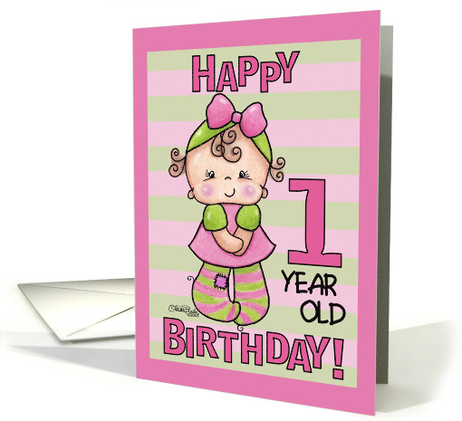 Striped Tights 1st Birthday for Little Girl card (350272)