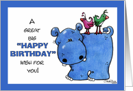 Hippo Back Ride-Birthday card