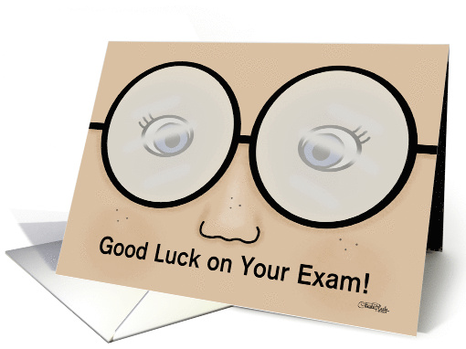 Customizable Good Luck on Your Exam Face with Glasses card (362752)