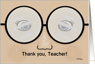 Customizable Thank You for Teacher, Face with Glasses card