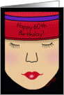 Red Hat Lady Face-Birthday 60th card