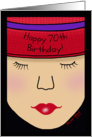 Red Hat Lady Face-Birthday 70th card
