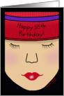 Red Hat Lady Face-Birthday 55th card