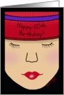 Red Hat Lady Face-Birthday 50th card