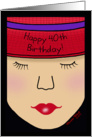 Red Hat Lady Face-Birthday 40th card