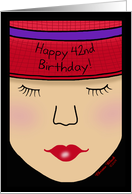 Red Hat Lady Face-Birthday 42nd card