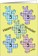 Gingham Hippos Happy 5th Birthday card