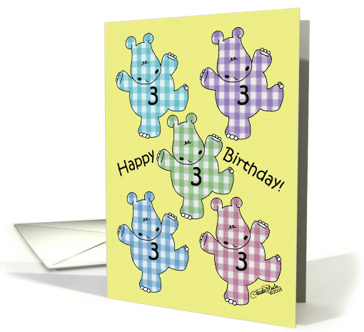 Gingham Hippos Happy 3rd Birthday card (363574)