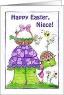 Happy Easter for Niece Turtle with Basket of Flowers card