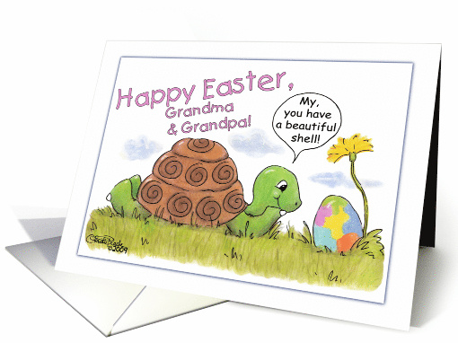 Happy Easter for Grandma and Grandpa Turtle Admires Easter Egg card