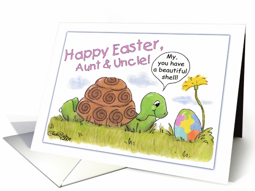Happy Easter for Aunt and Uncle Turtle Admires Easter Egg card
