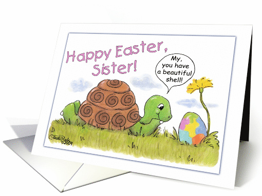 Turtle Admires Easter Egg Happy Easter for Sister card (380132)