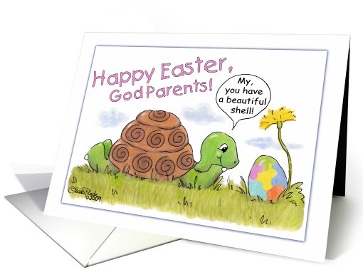 Turtle Admires Easter Egg-God Parents card (380134)