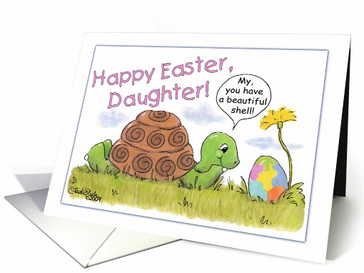 Turtle Admires Easter Egg Happy Easter for Daughter card (380136)