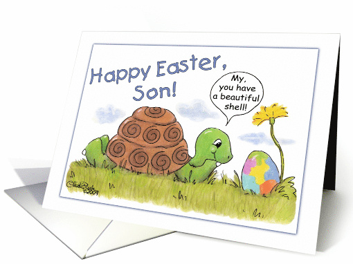 Turtle Admires Easter Egg Happy Easter for Son card (380165)