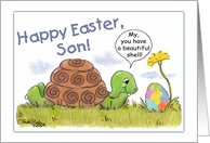 Turtle Admires Easter Egg Happy Easter for Son card