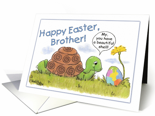 Happy Easter for Brother Turtle Admires Easter Egg card (380168)